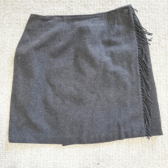 Talbots Petites Dresses & Skirts - Vintage Talbots Charcoal Wool Blend Wrap Mini Skirt Fringe Classic Career 16